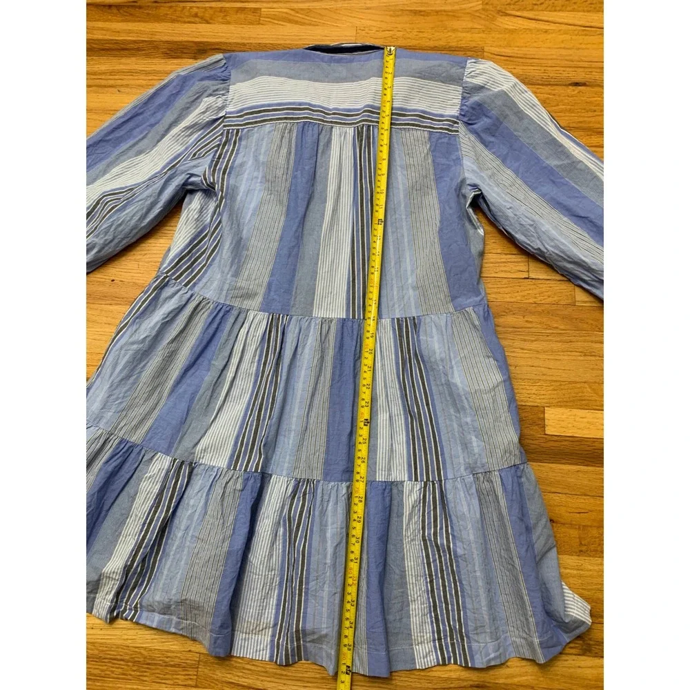 Gap Blue Mixed Stripe Tiered Shirt Dress Cotton L 3/4 Sleeve Casual Mini - Picture 6 of 12